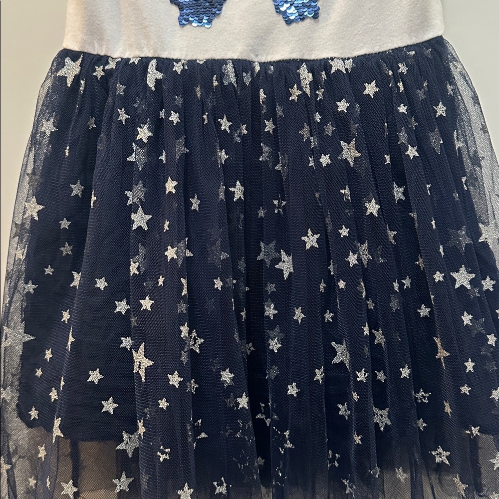White, Navy & Silver Sequin & Tulle Butterfly π¦ Star Dress Size 4 - 5 - Picture 4 of 7
